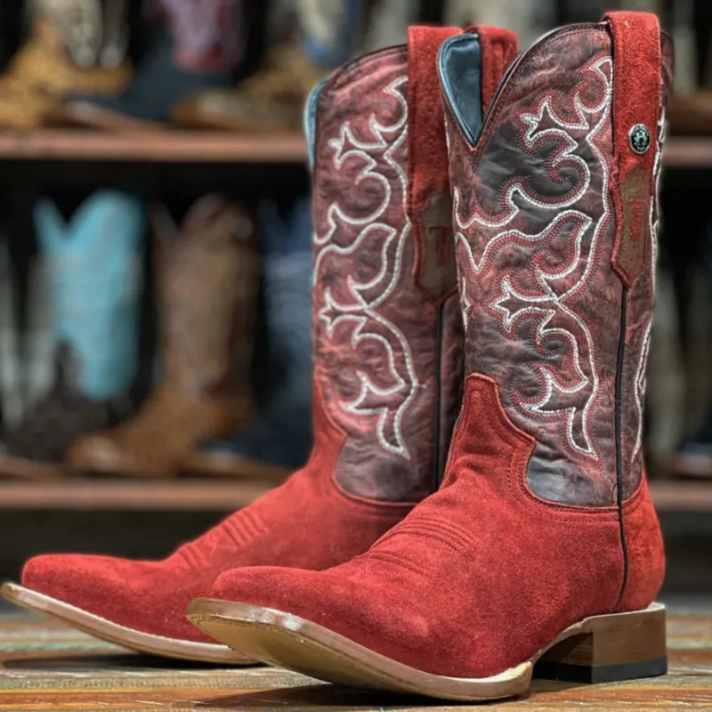 Tanner Mark Men's Cherry Red Rough Out Square Toe Boots made by Western Edge