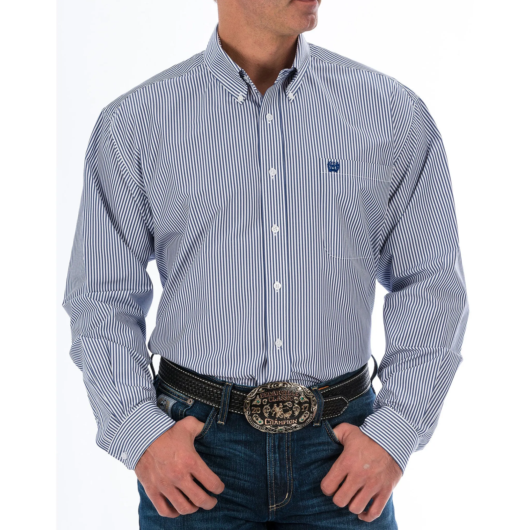 Cinch Men's Royal & White Stripe Shirt sold by Western Edge