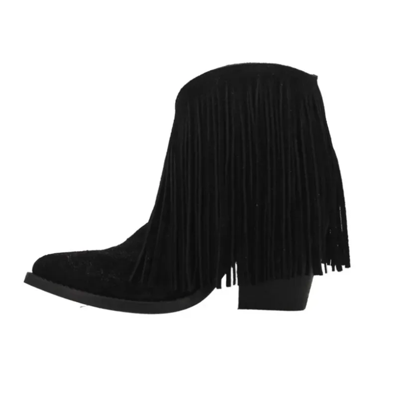Dingo Women's Black Fringed Tangles Bootie made by Dan Post