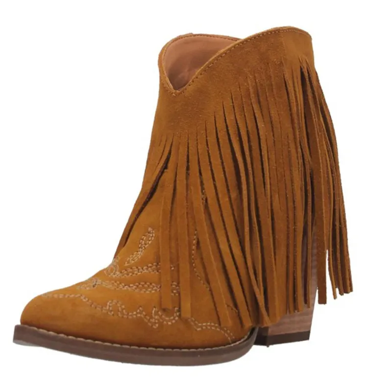 Dingo Women's Mustard Fringed Tangles Bootie made by Dan Post