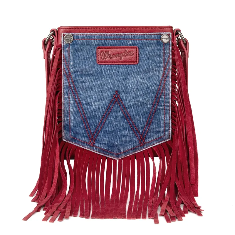 Montana West Wrangler Red Fringe Denim Pocket Crossbody made by Montana West