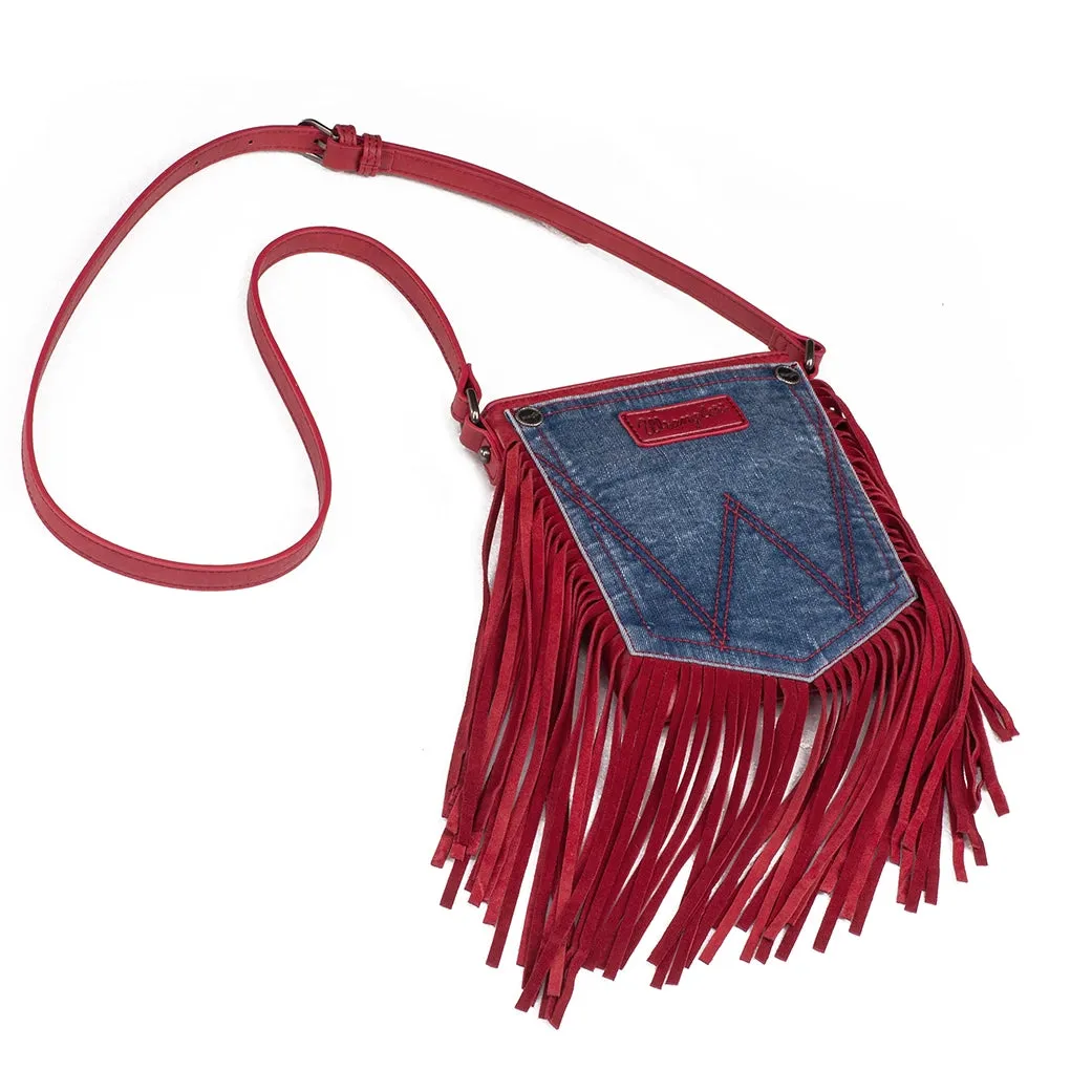 Montana West Wrangler Red Fringe Denim Pocket Crossbody sold by Western Edge product image thumbnail 2