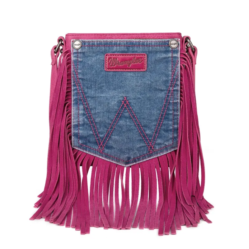 Montana West Wrangler Pink Fringe Denim Pocket Crossbody made by Montana West