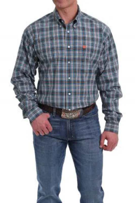 Cinch Turquoise, White and Orange Plaid Shirt sold by Western Edge