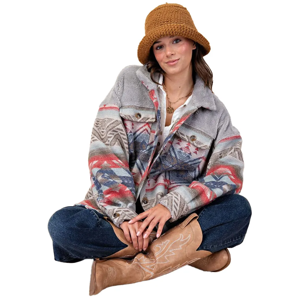 Easel Women's Aztec Button Down Shacket sold by Western Edge product image thumbnail 3