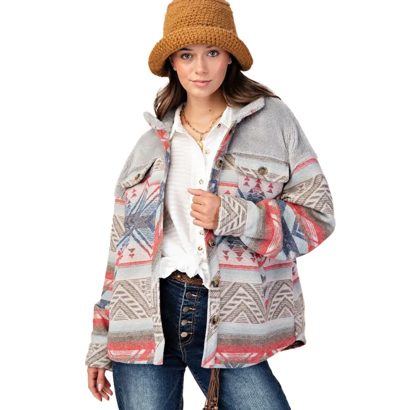 Easel Women's Aztec Button Down Shacket made by easel