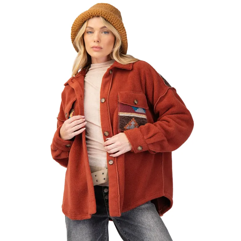 Easel Women's Aztec Print Fleece Shacket made by easel