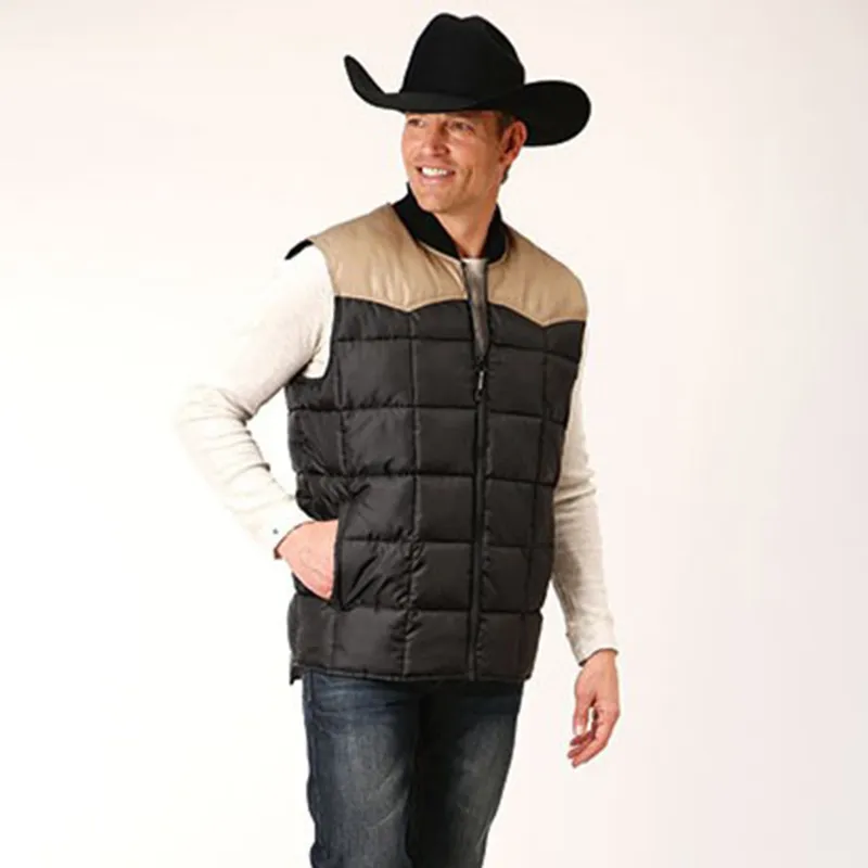 Roper Men's Black & Tan Yoke Poly Vest sold by Western Edge