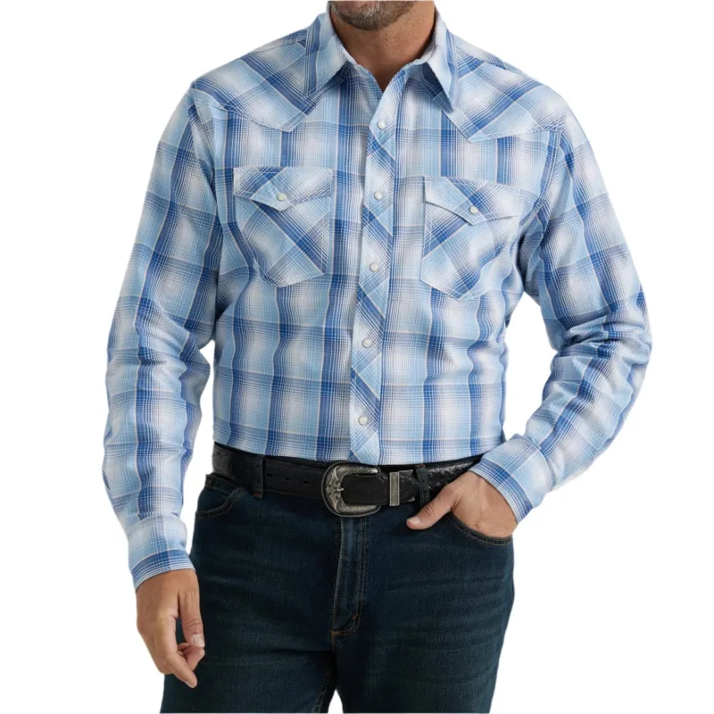 Wrangler Men's Blue & White Plaid 20X Competition Shirt made by Western Edge