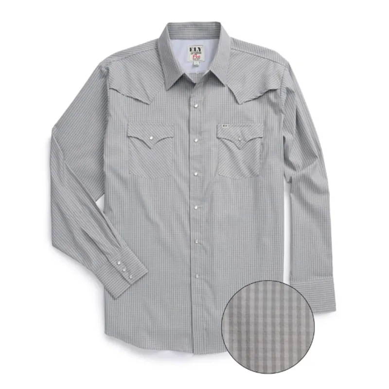Ely Walker Men's Lite Grey & Grey Checked Tech Shirt made by Western Edge