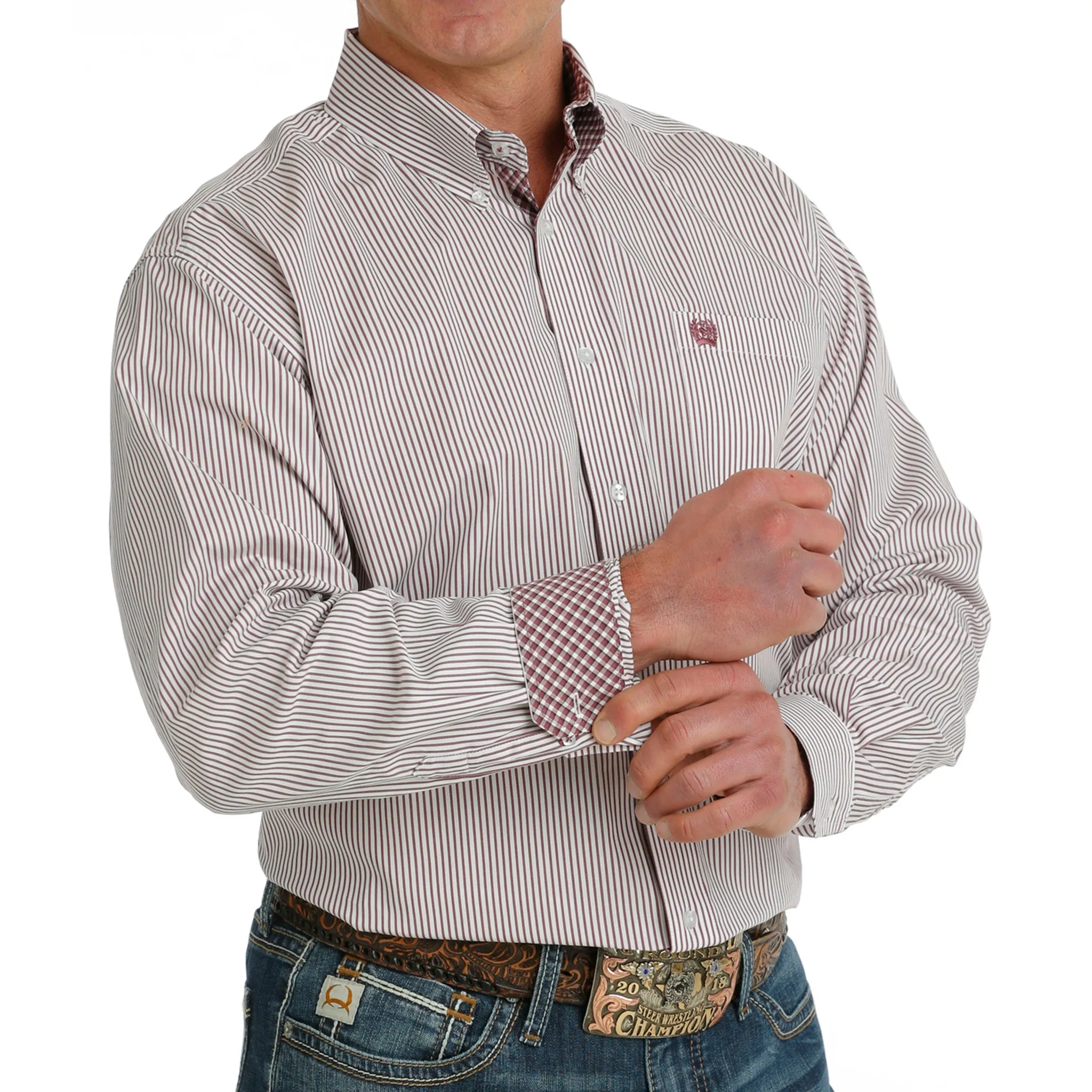 Cinch Men's White Stripe Long Sleeve sold by Western Edge product image thumbnail 3