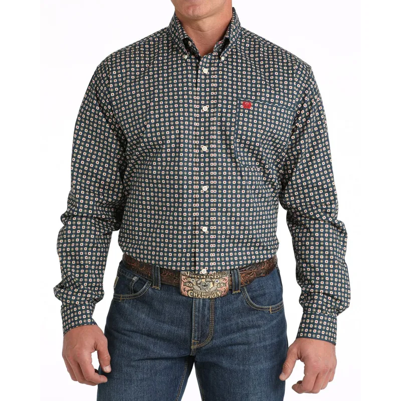 Cinch Men's Navy Long Sleeve Print Shirt made by Western Edge