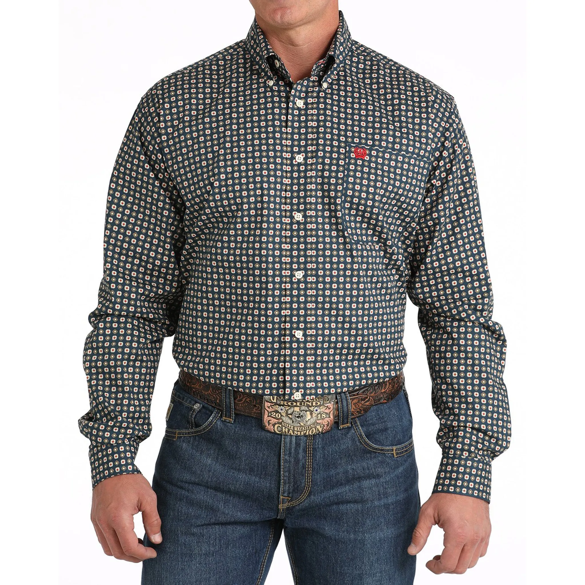 Cinch Men's Navy Long Sleeve Print Shirt sold by Western Edge