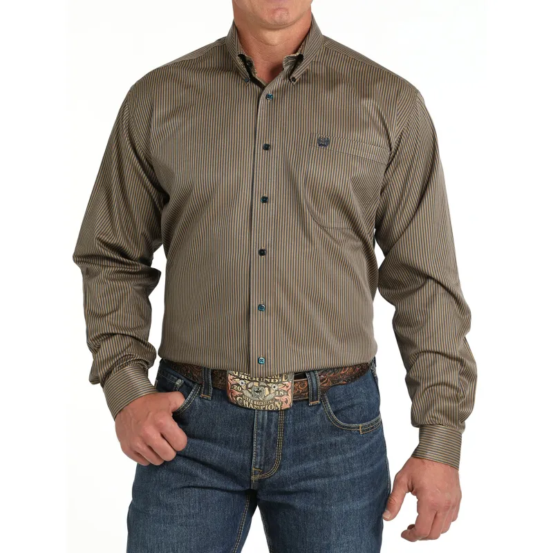 Cinch Men's Brown Long Sleeve Stripe Shirt sold by Western Edge