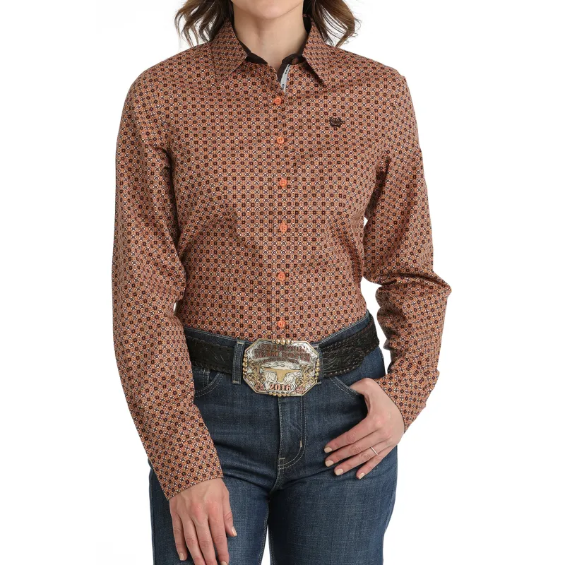 Cinch Women's Coral Geometric Long Sleeve Shirt made by Cinch