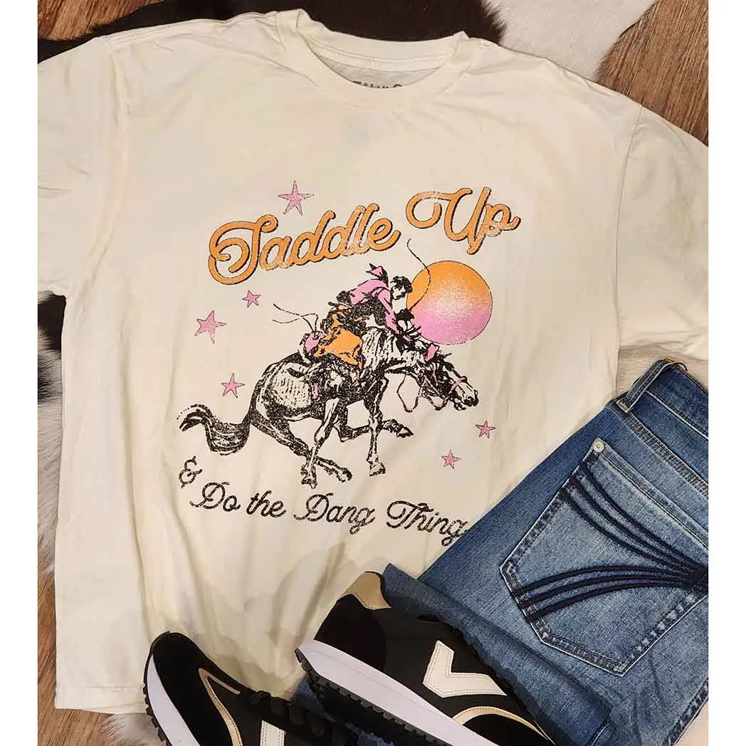 Saddle UP Ivory Tee sold by Western Edge