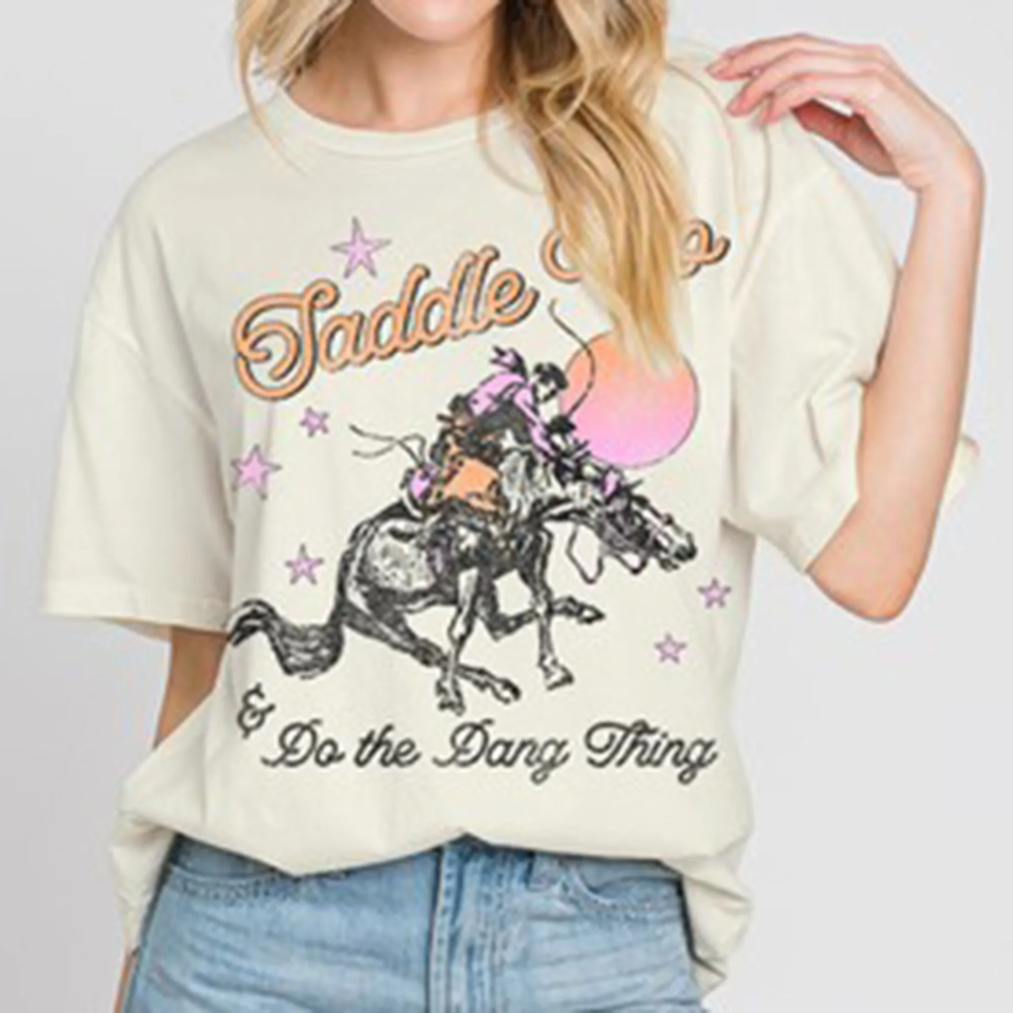 Saddle UP Ivory Tee sold by Western Edge product image thumbnail 2