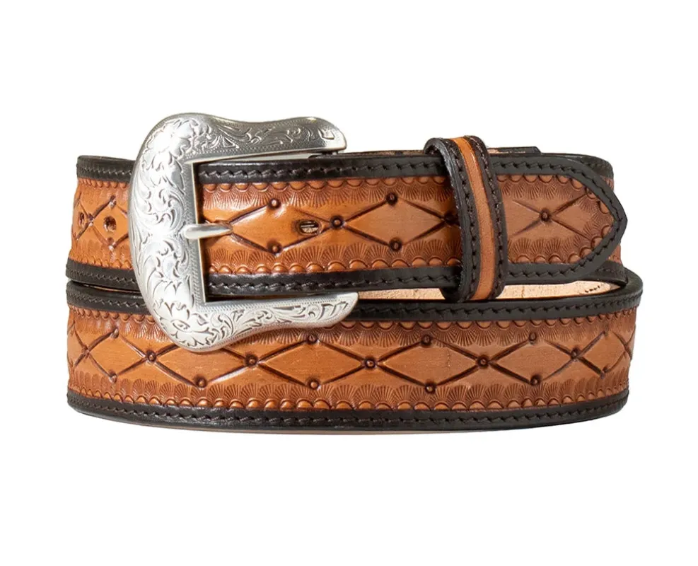 Nocona Men's 2 Tone Tan Diamond Tooled Belt made by Nocona