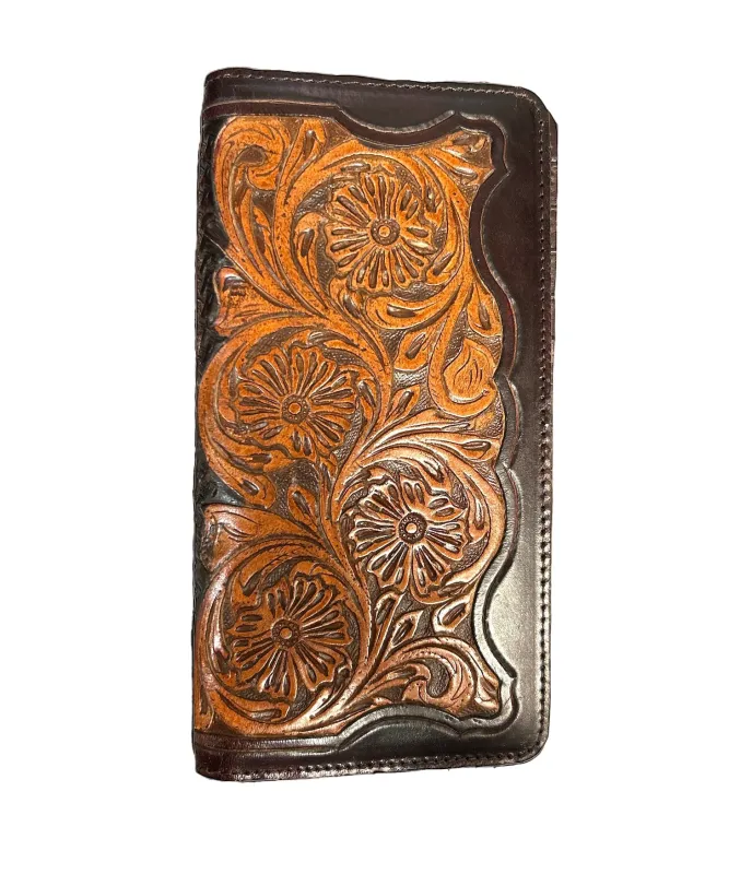 Ranger Brown & Tan Floral Tooled Rodeo Wallet made by Western Edge