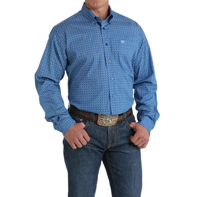 Cinch Men's Royal Geometric Long Sleeve Shirt made by Cinch