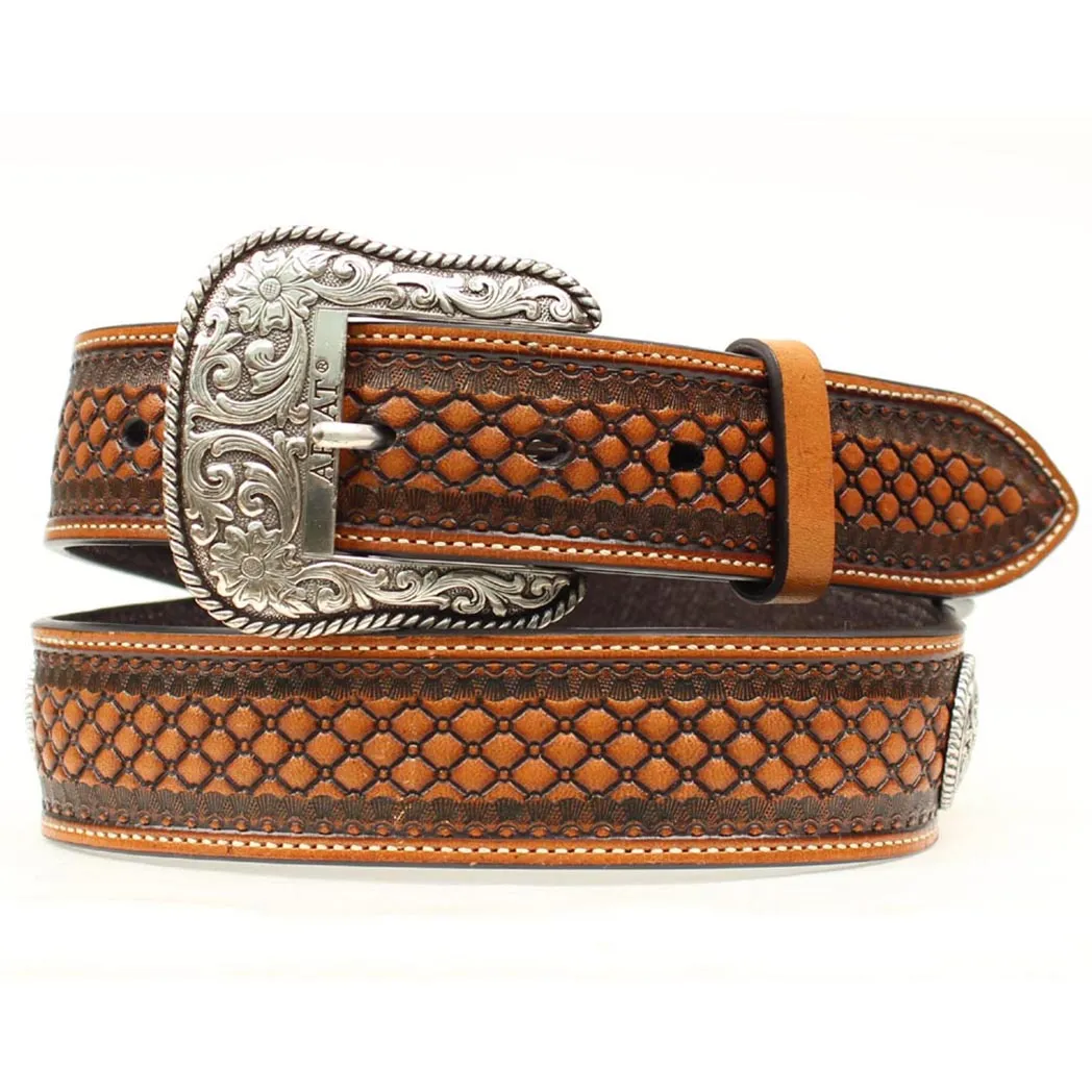 Ariat Tooled Ribbon Inlay Leather Belt sold by Western Edge