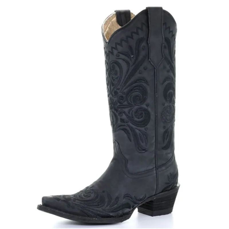 Circle G Women's Black Floral Snip Toe Boot by Corral made by Circle G