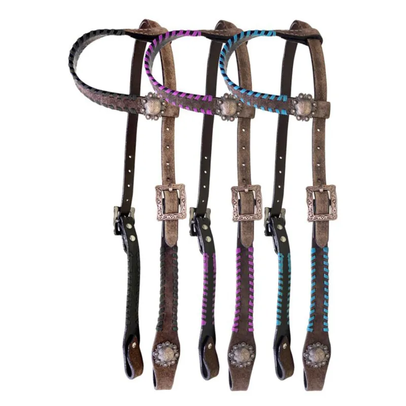 Showman One Ear Rawhide Laced Leather Headstall made by Western Edge
