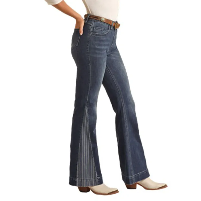 Rock & Roll Women's Dark Wash Trouser Stripped Leg made by Western Edge