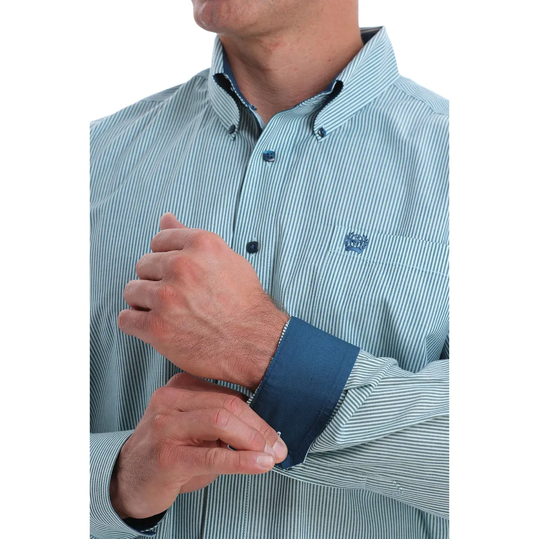 Cinch Men's Mint & Navy Micro Stripe Long Sleeve sold by Western Edge product image thumbnail 3