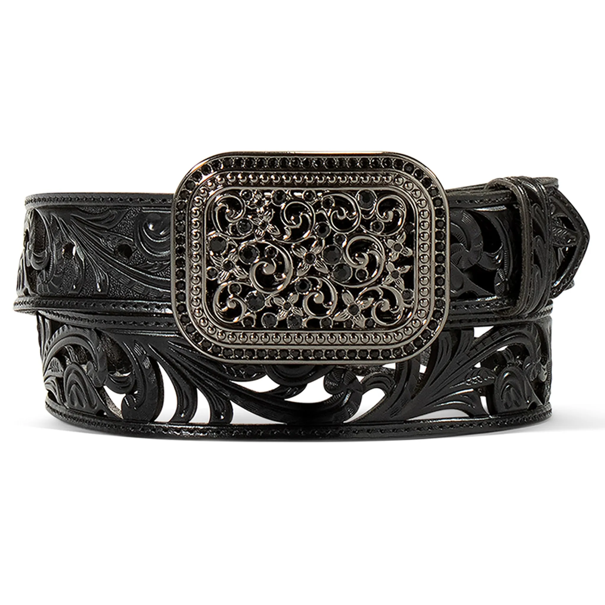 Ariat Women's Black Floral Cutout Belt sold by Western Edge