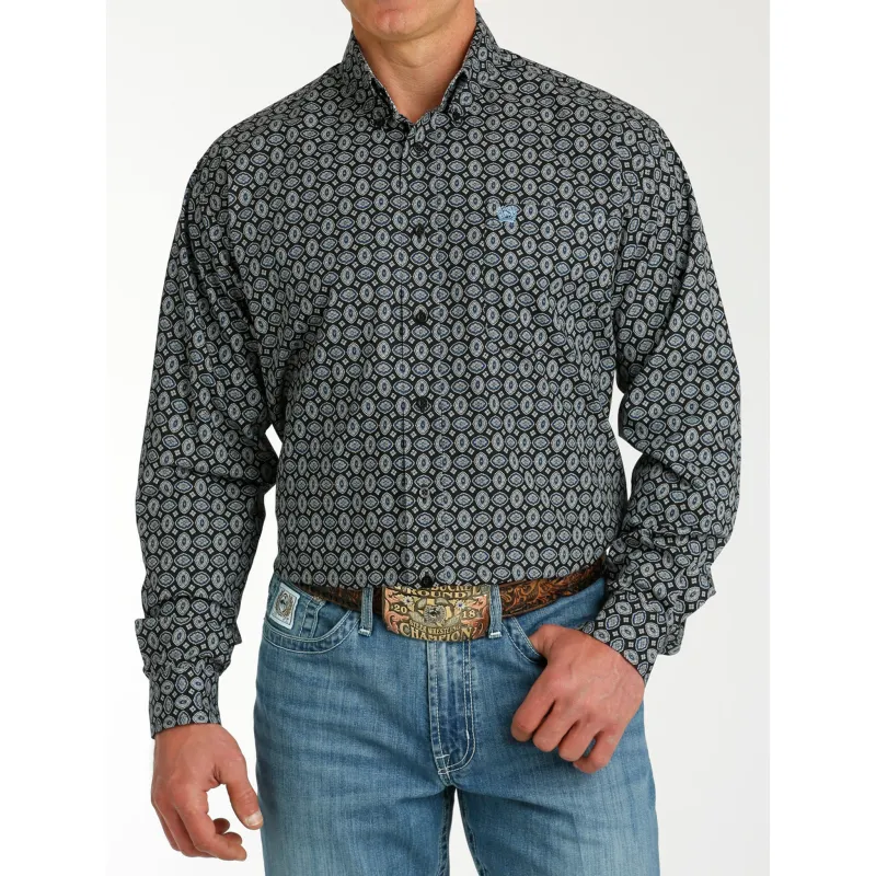 Cinch Men's Black & Blue Geo Print Long Sleeve made by Cinch