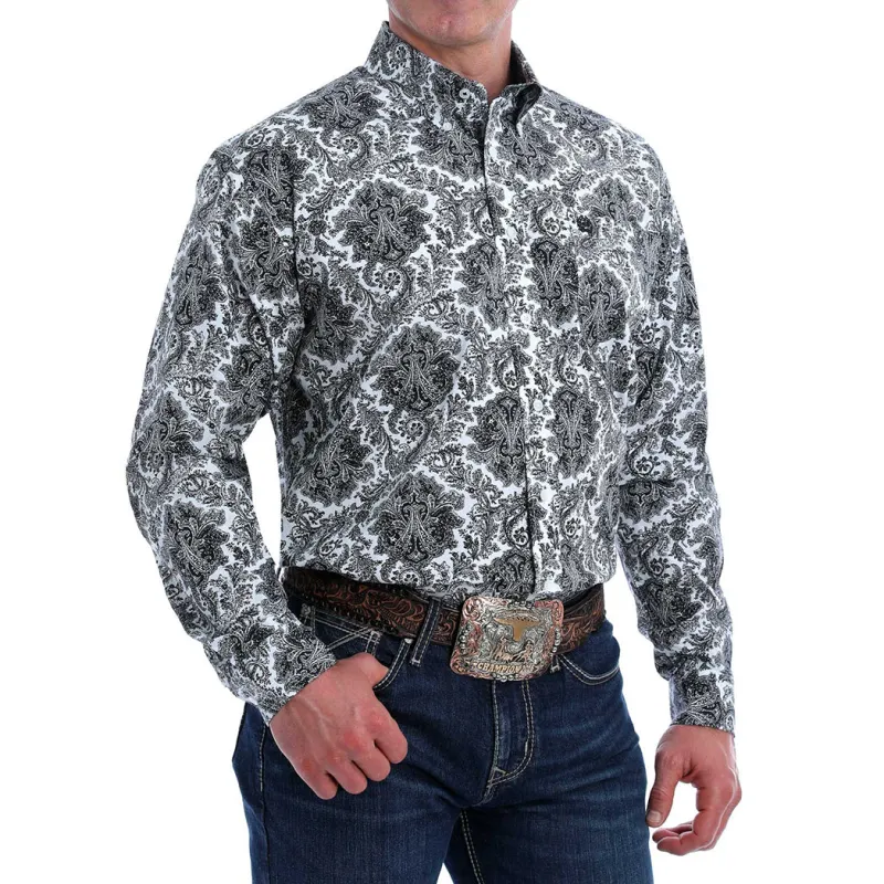Cinch Men's Black & White Damask Print Long Sleeve sold by Western Edge