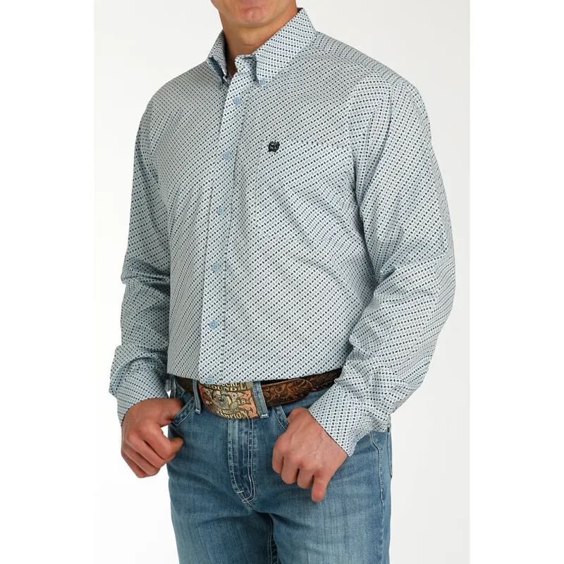 Cinch Men's Light Blue Geometric Print Long Sleeve sold by Western Edge