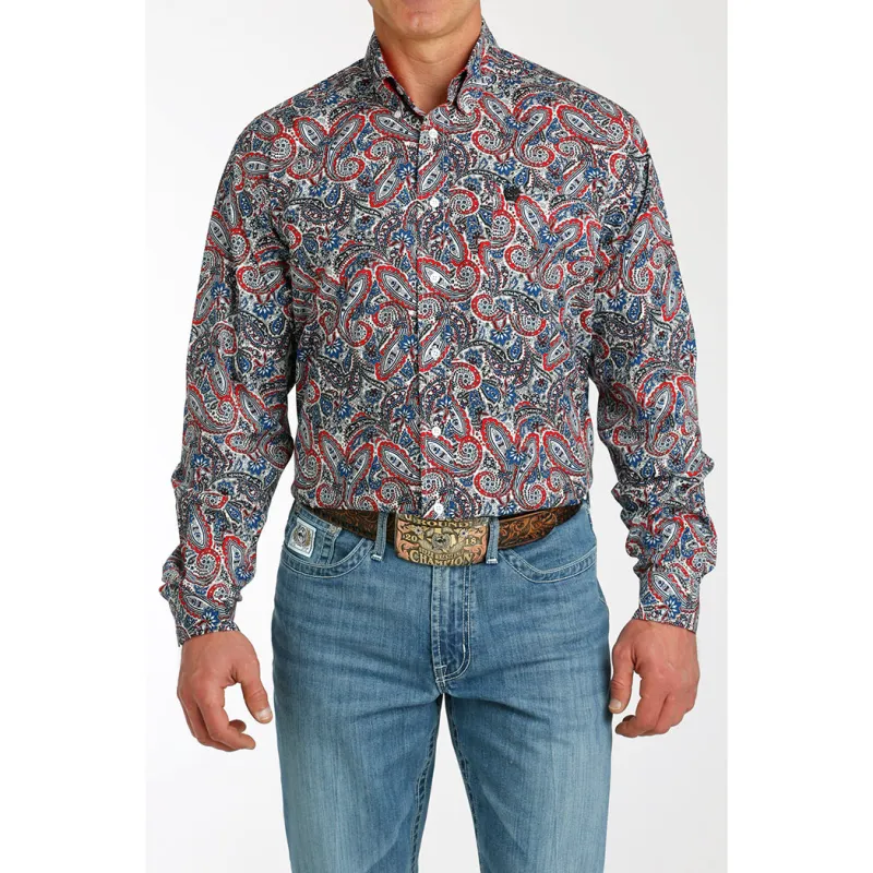 Cinch Men's Red,White & Blue Paisley  Long Sleeve sold by Western Edge
