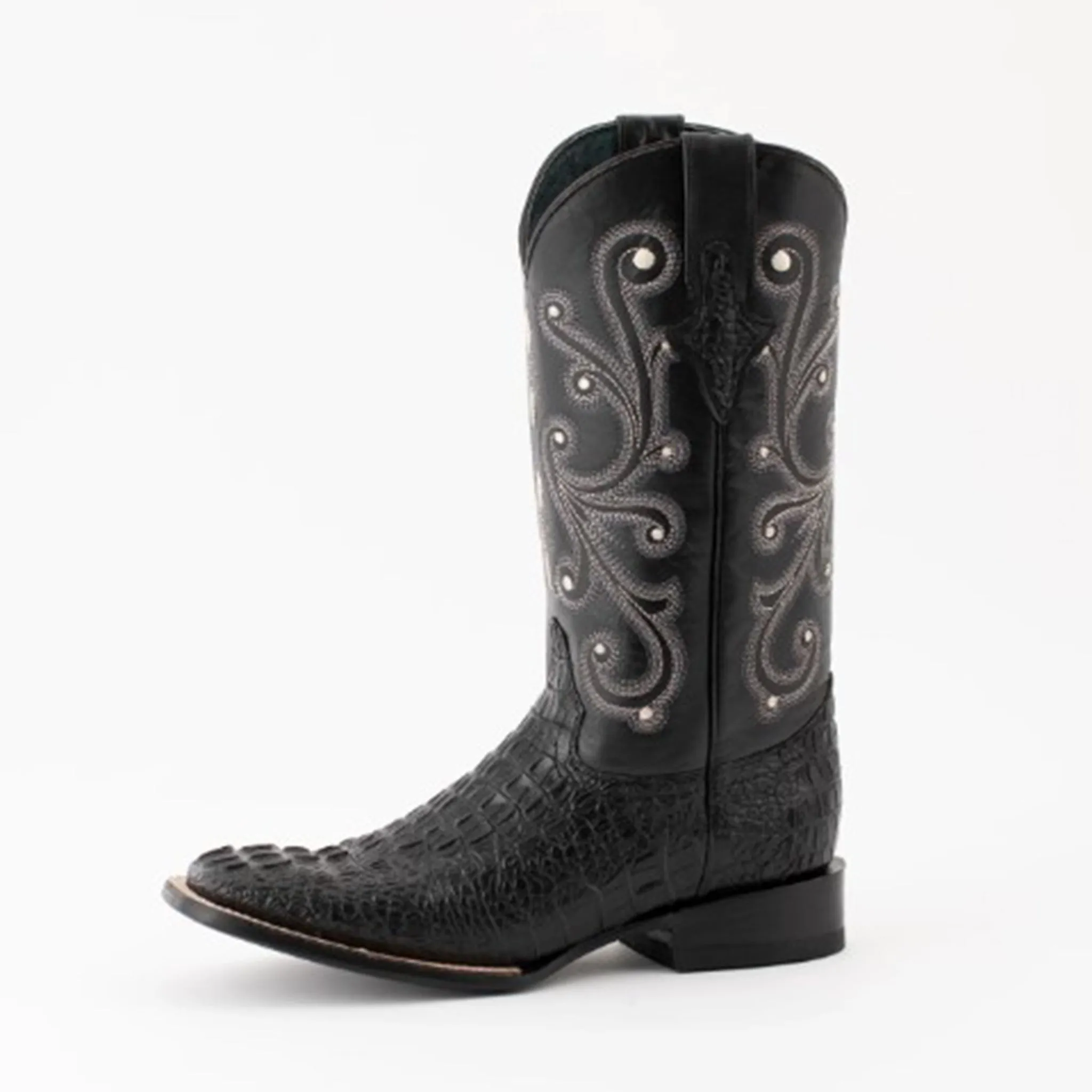 Ferini Men's Caiman Print Black Square Toe sold by Western Edge