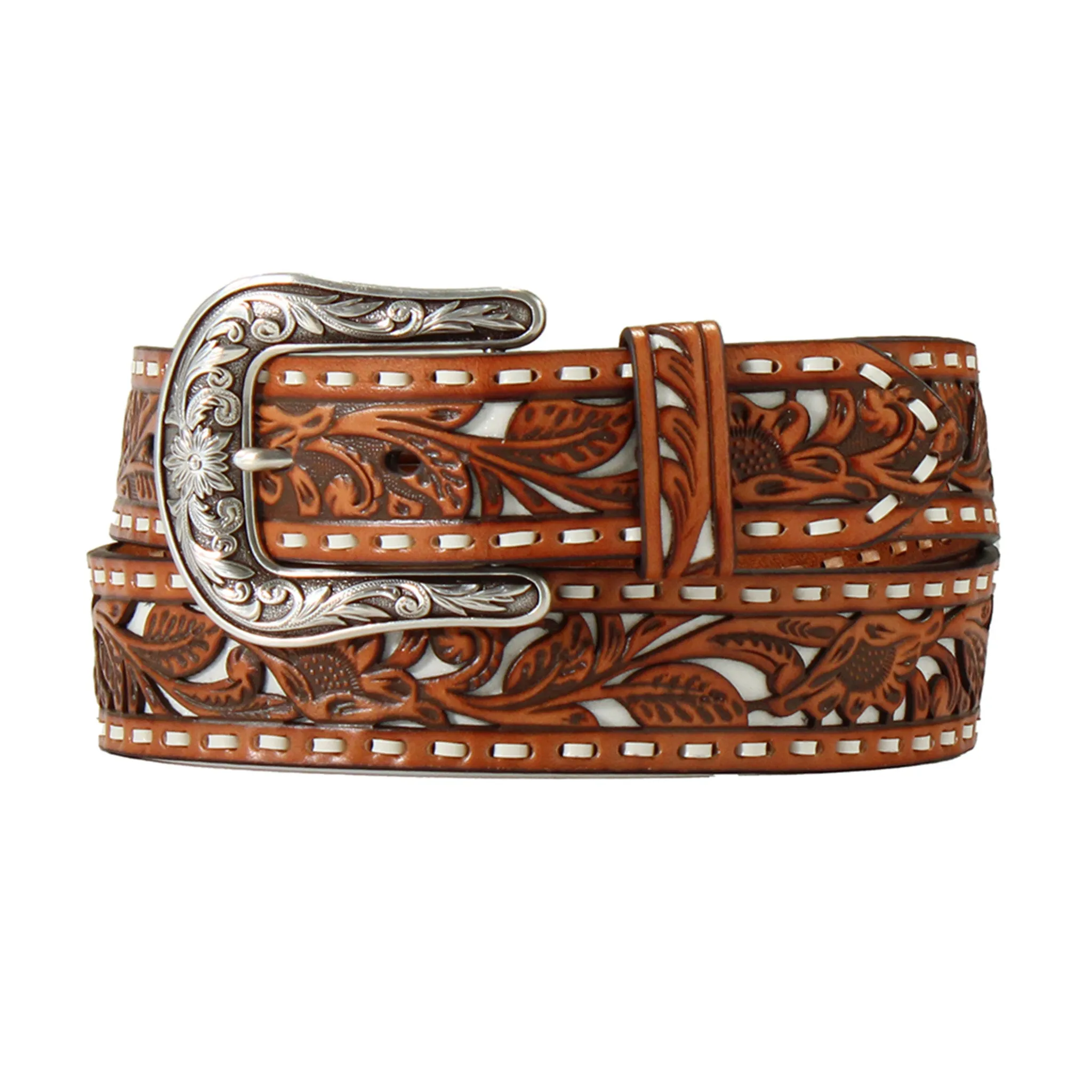 Nocona Women's Brown Floral Glitter Inlay Belt sold by Western Edge