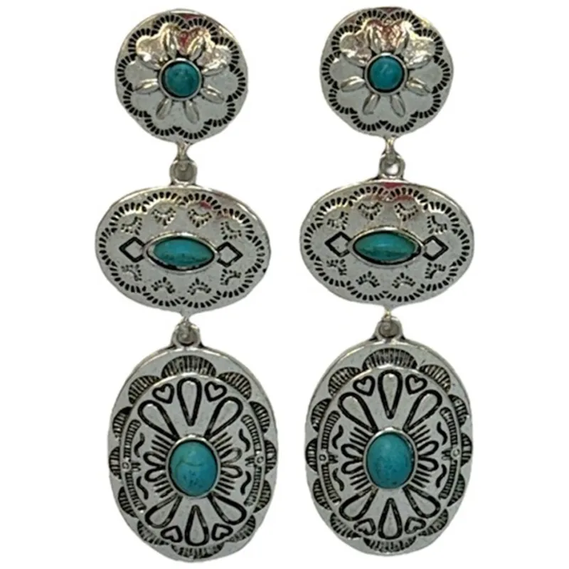 West and Co. 3 Tier Silver Concho Earrings made by Western Edge