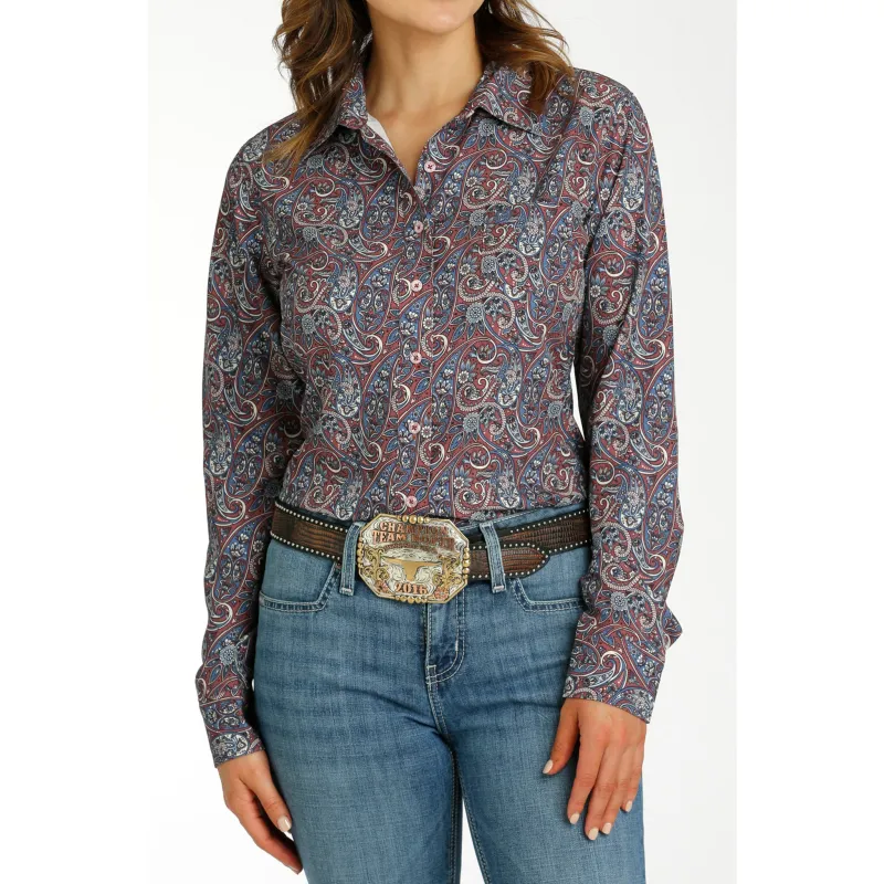 Cinch Women's Paisley Burgundy Long Sleeve made by Cinch