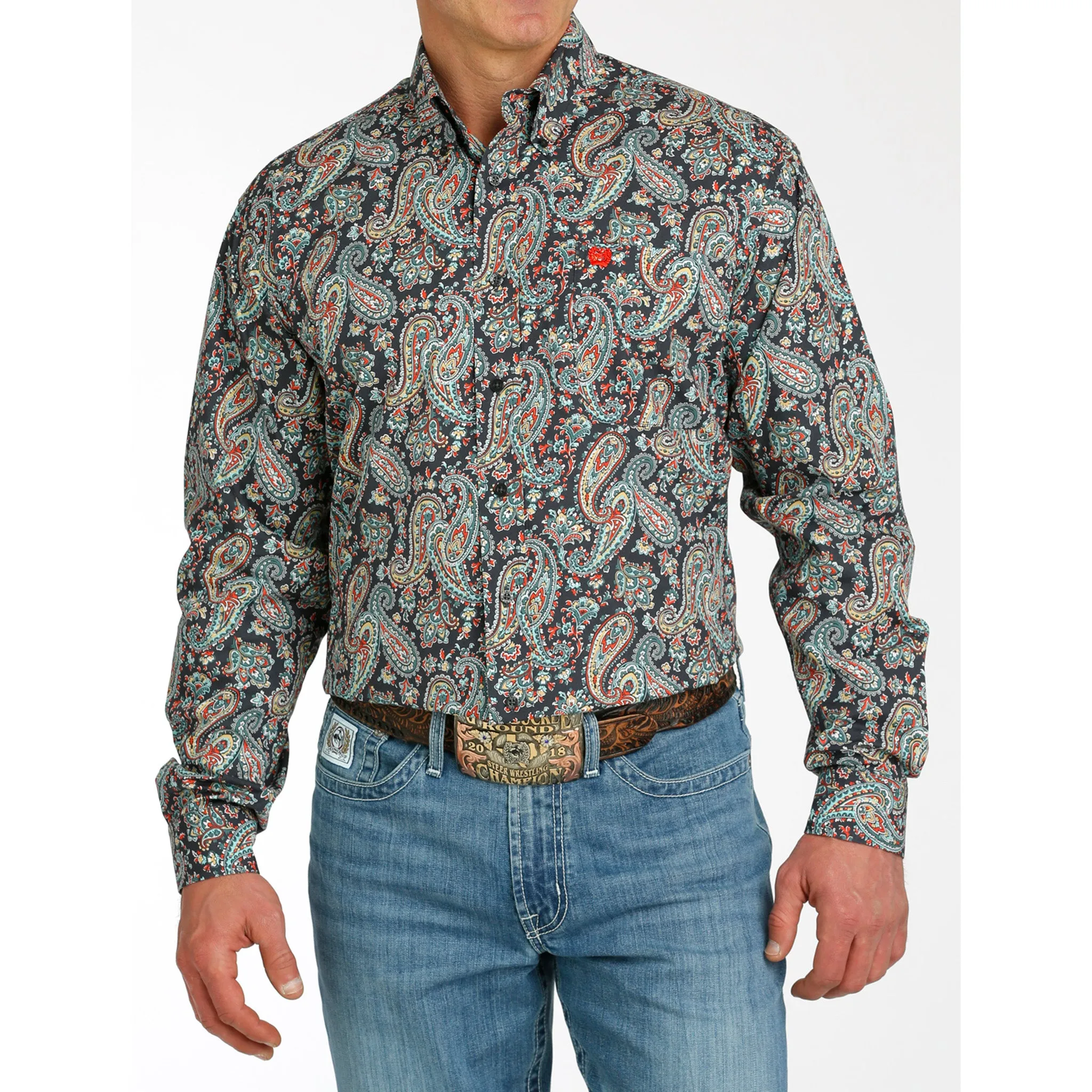 Cinch Men's Charcoal Paisley Long Sleeve sold by Western Edge