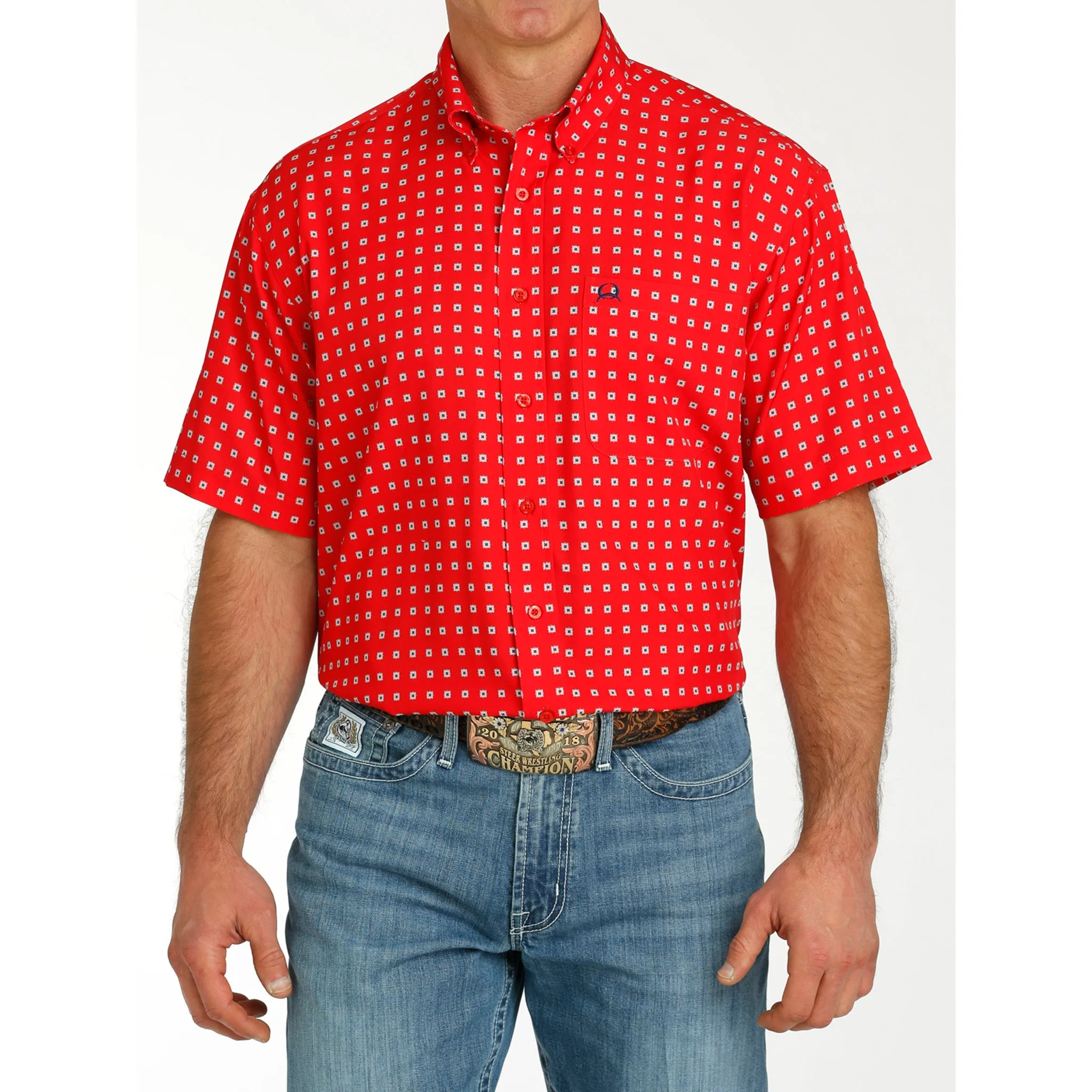 Cinch Men's Red Print Arenaflex Short Sleeve sold by Western Edge