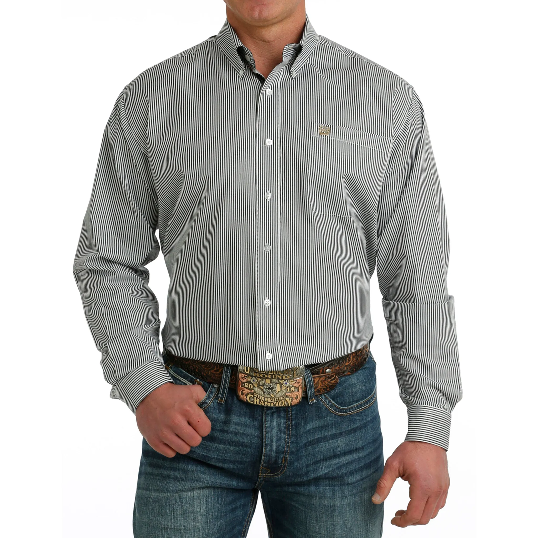 Cinch Men's Stripe White Long Sleeve sold by Western Edge