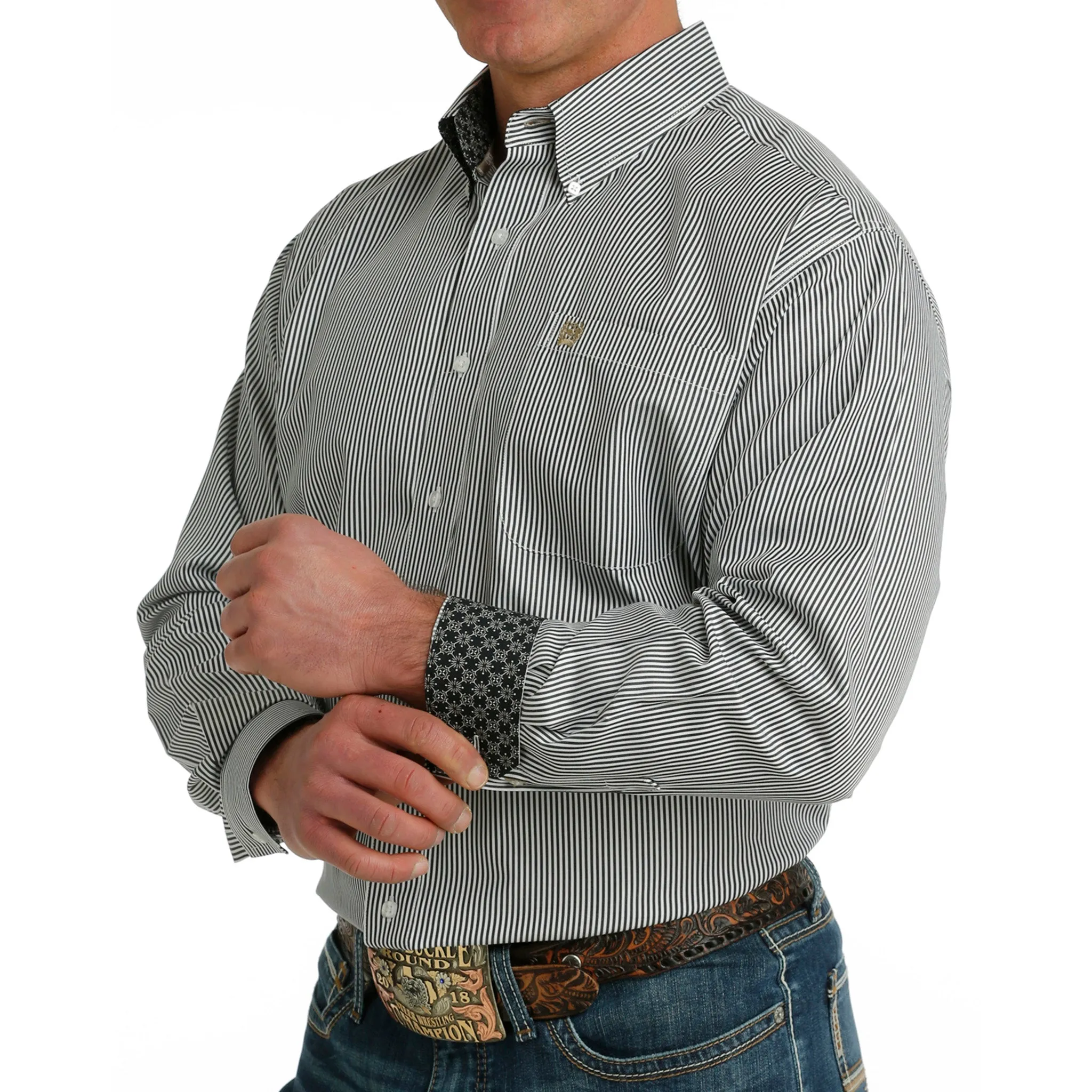 Cinch Men's Stripe White Long Sleeve sold by Western Edge product image thumbnail 2