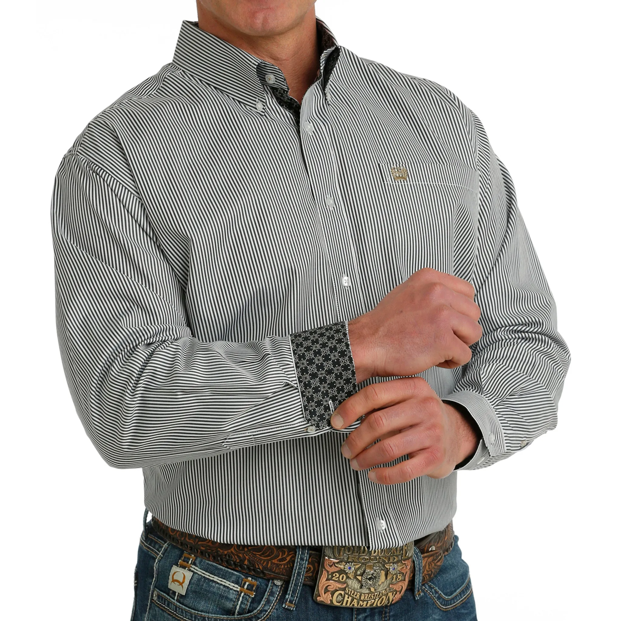 Cinch Men's Stripe White Long Sleeve sold by Western Edge product image thumbnail 3