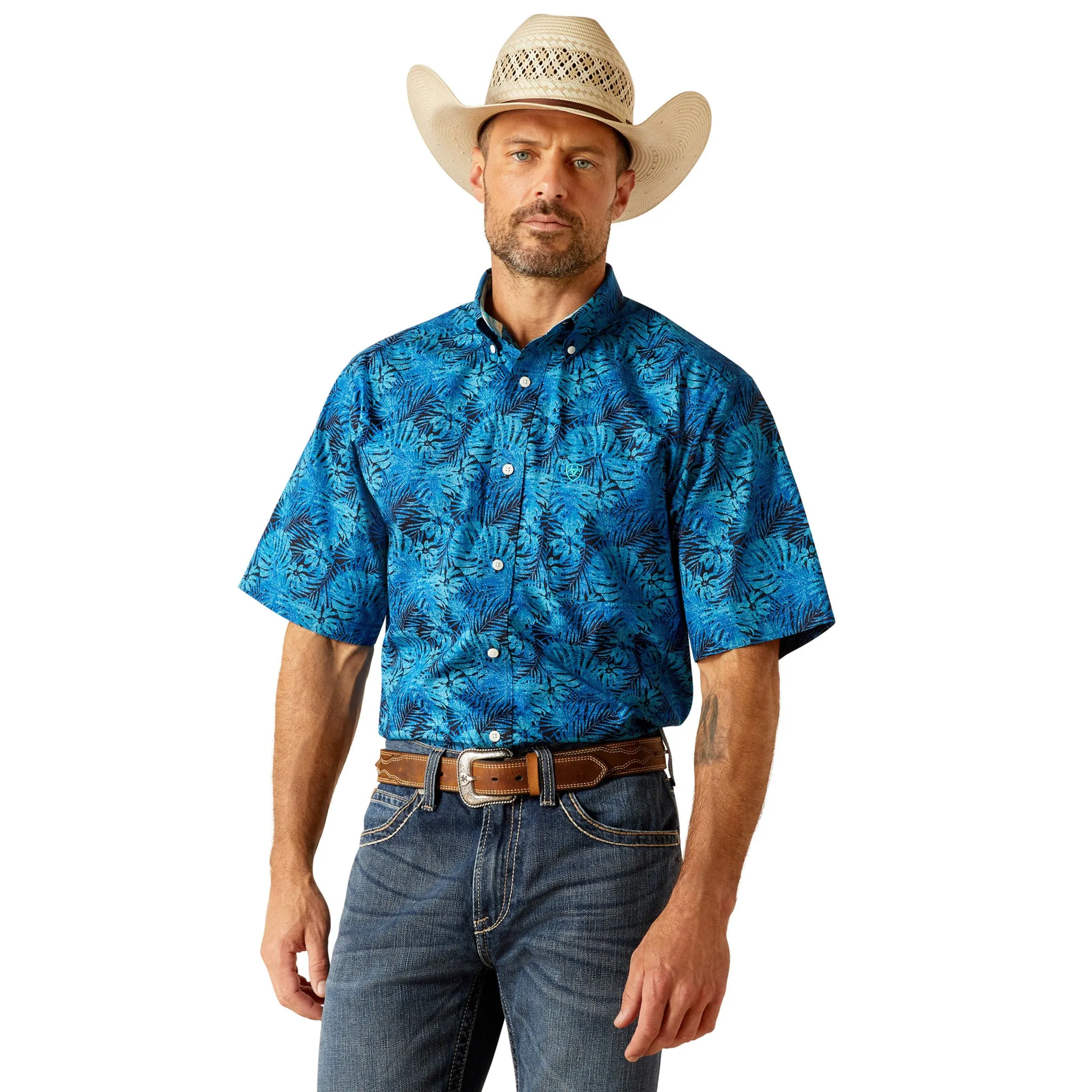 Ariat Men's Blue Kylo Hawaiian Print Short Sleeve sold by Western Edge