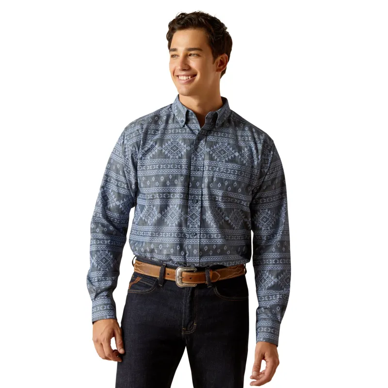 Ariat Men's Eddie Navy Blue Aztec Print Long Sleeve sold by Western Edge