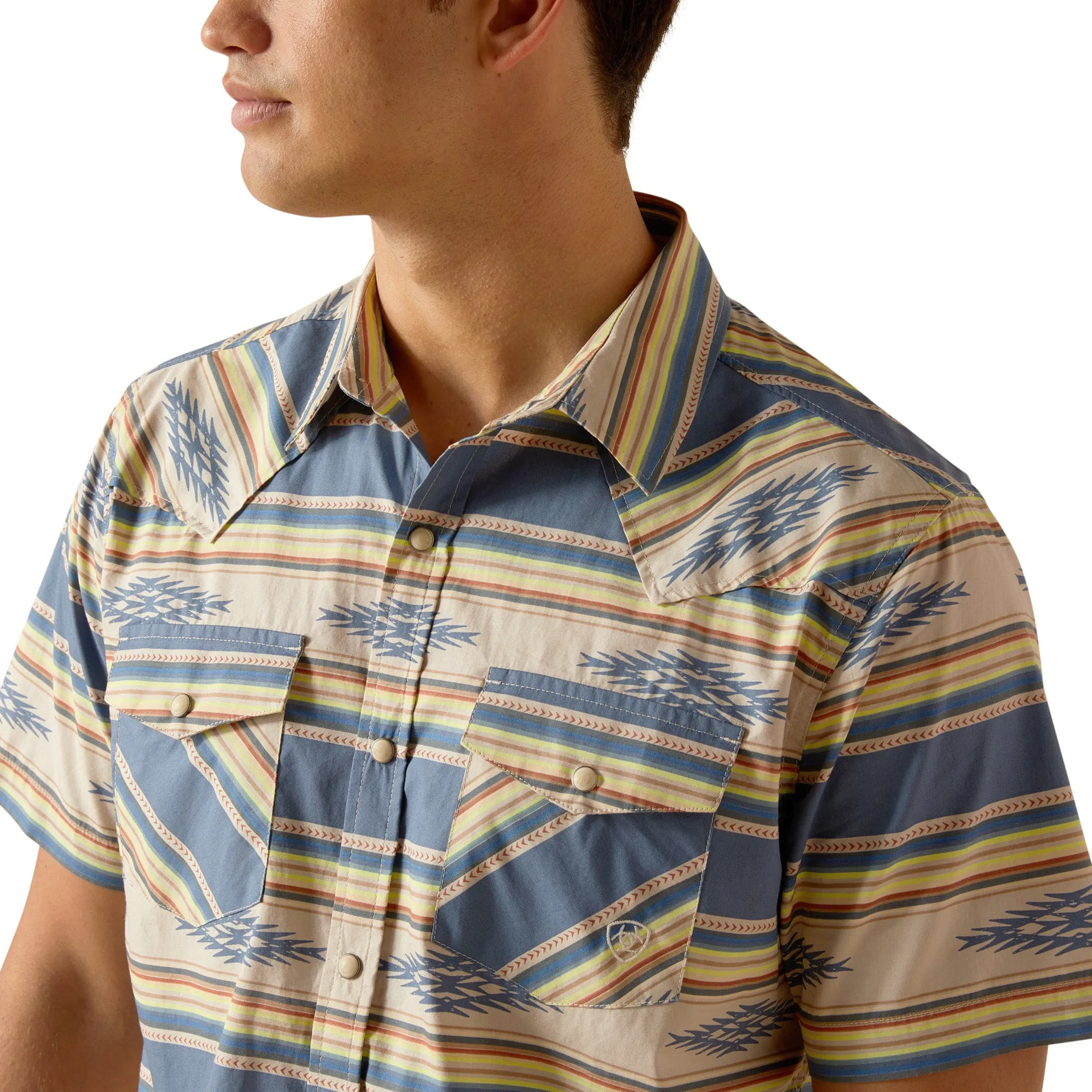 Ariat Men's Hebastian Sand & Blue Short Sleeve sold by Western Edge product image thumbnail 3