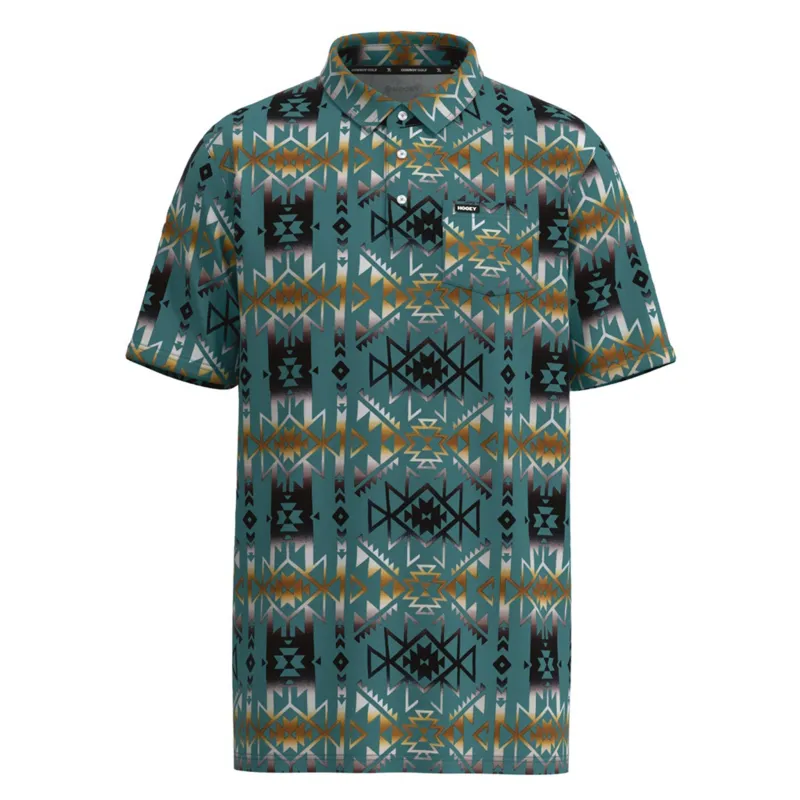 Hooey Men's "Hot Shot" Turquoise with Aztec Print Polo sold by Western Edge