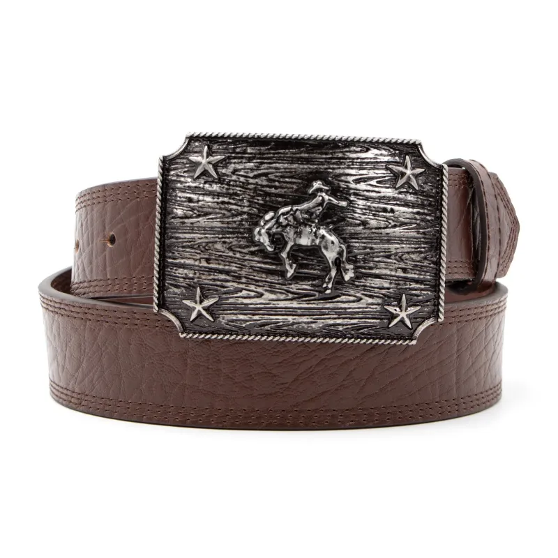 AndWest Men's Iconic Bronc Rider Plaque Buckle Belt made by Western Edge