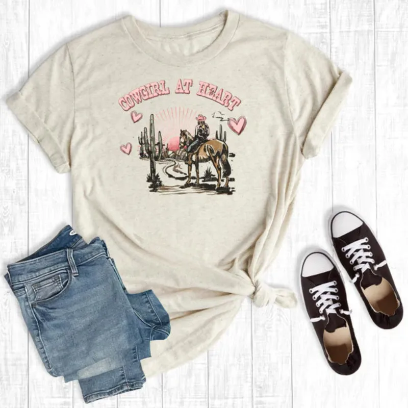 Rebel Rose Cream Cowgirl at Heart Tee made by Western Edge