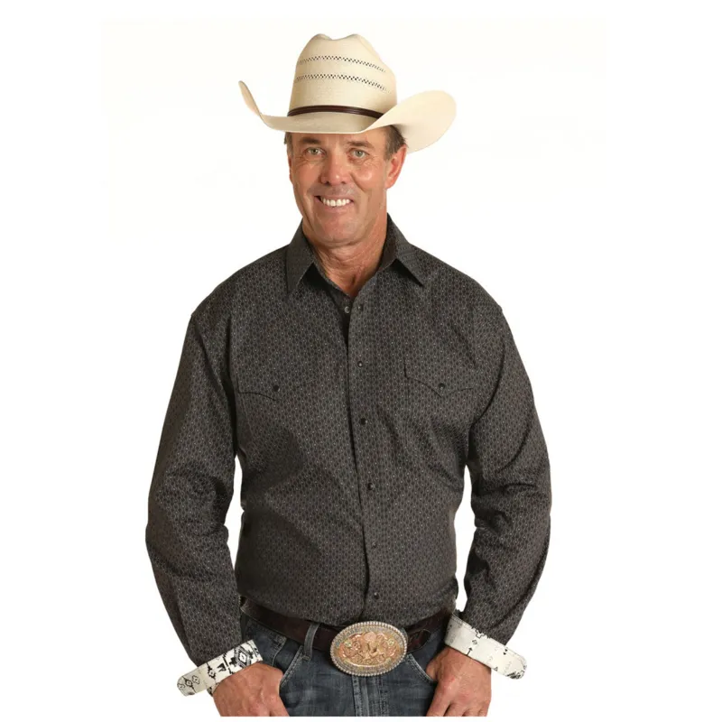 Panhandle Slim Men's Charcoal Long Sleeve Print made by Western Edge